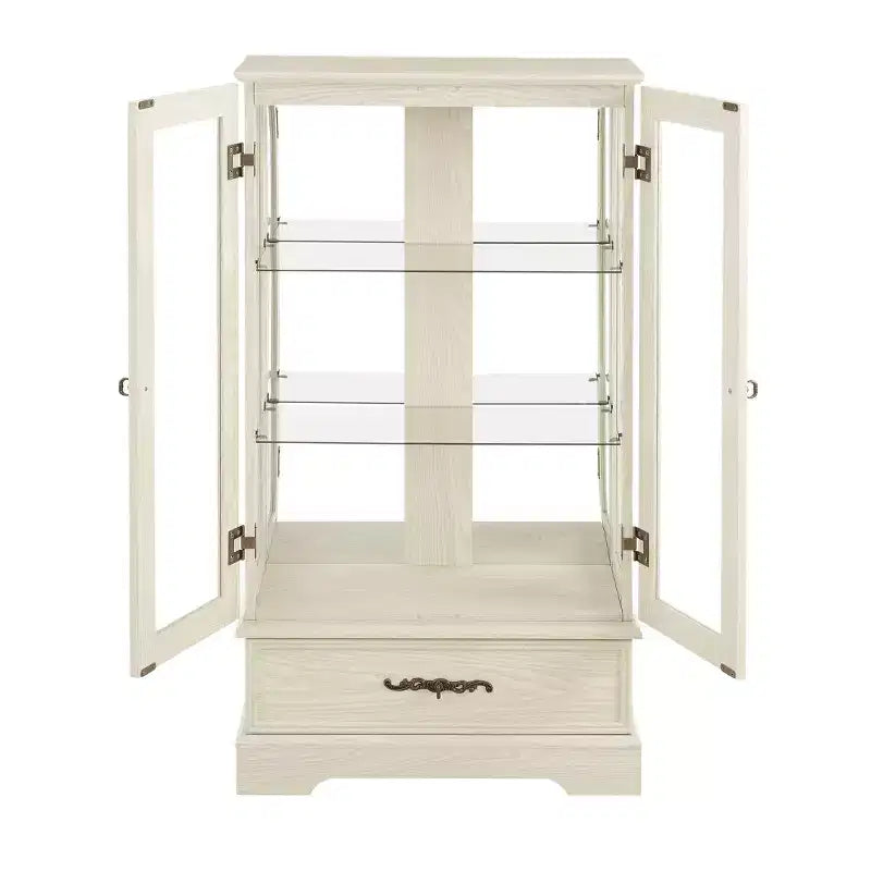 Lighted Glass Curio Cabinet with Adjustable Shelves - Elegant 2-Door Display Cabinet & Built-in Drawer, Includes Bulb