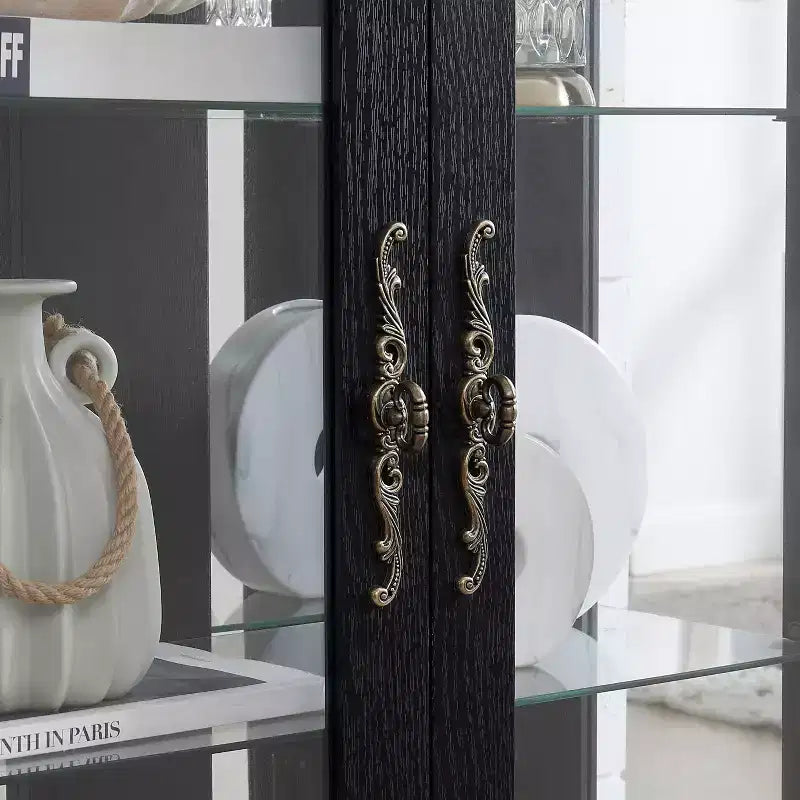 Lighted Glass Curio Cabinet with Adjustable Shelves - Elegant 2-Door Display Cabinet & Built-in Drawer, Includes Bulb