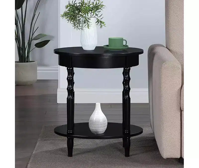 HomeStock Belmont Oval End Table 20.5 Inch, Traditional Solid Wood Accent Table with Bottom Storage Shelf for Living Room or Office Use
