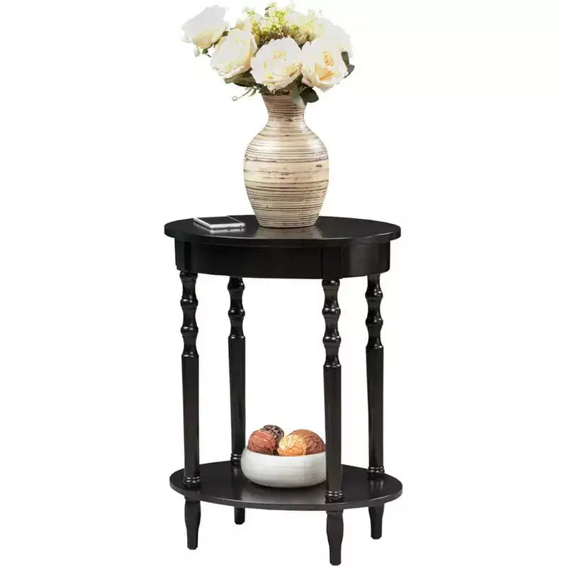 HomeStock Belmont Oval End Table 20.5 Inch, Traditional Solid Wood Accent Table with Bottom Storage Shelf for Living Room or Office Use