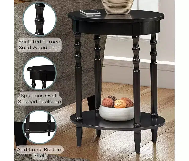 HomeStock Belmont Oval End Table 20.5 Inch, Traditional Solid Wood Accent Table with Bottom Storage Shelf for Living Room or Office Use
