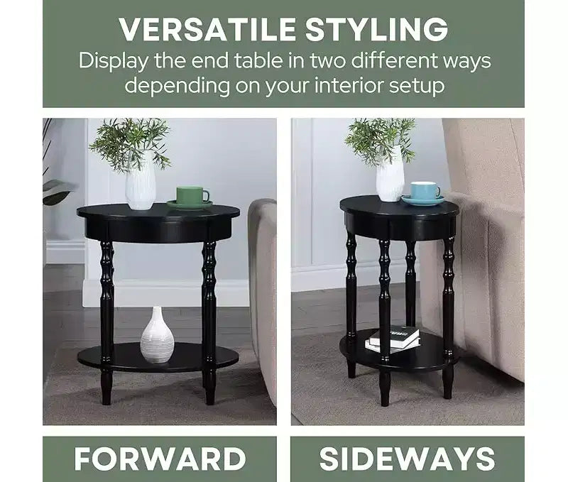 HomeStock Belmont Oval End Table 20.5 Inch, Traditional Solid Wood Accent Table with Bottom Storage Shelf for Living Room or Office Use