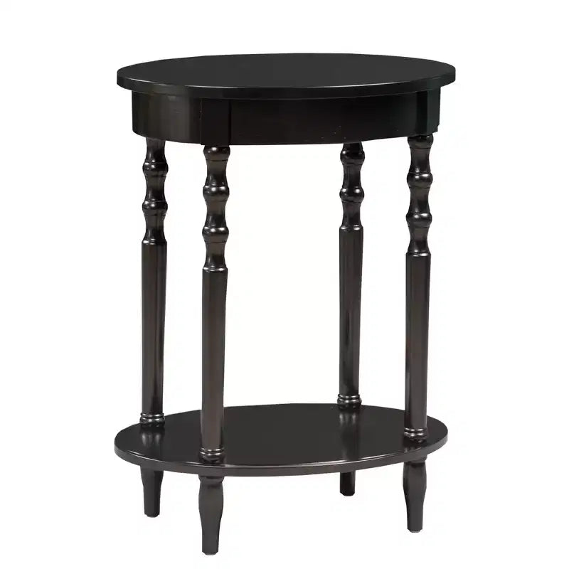 HomeStock Belmont Oval End Table 20.5 Inch, Traditional Solid Wood Accent Table with Bottom Storage Shelf for Living Room or Office Use