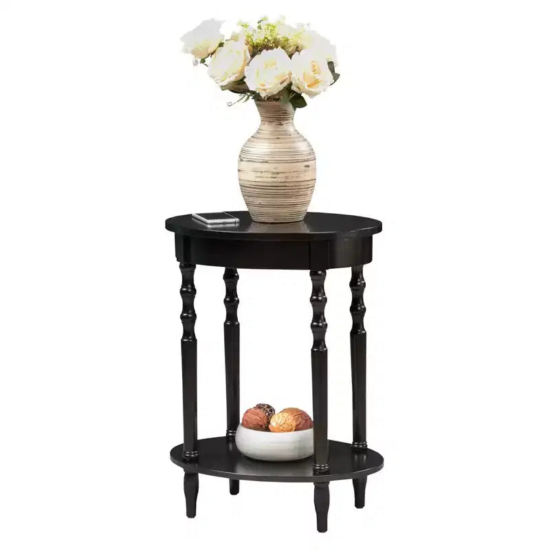 HomeStock Belmont Oval End Table 20.5 Inch, Traditional Solid Wood Accent Table with Bottom Storage Shelf for Living Room or Office Use