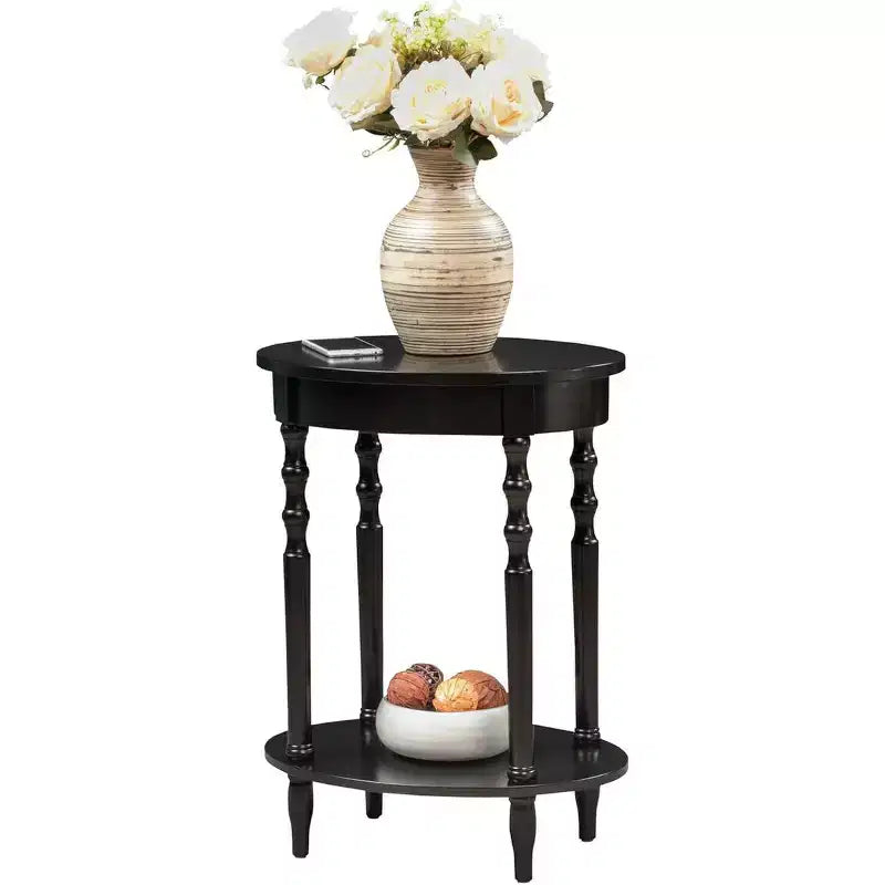HomeStock Belmont Oval End Table 20.5 Inch, Traditional Solid Wood Accent Table with Bottom Storage Shelf for Living Room or Office Use
