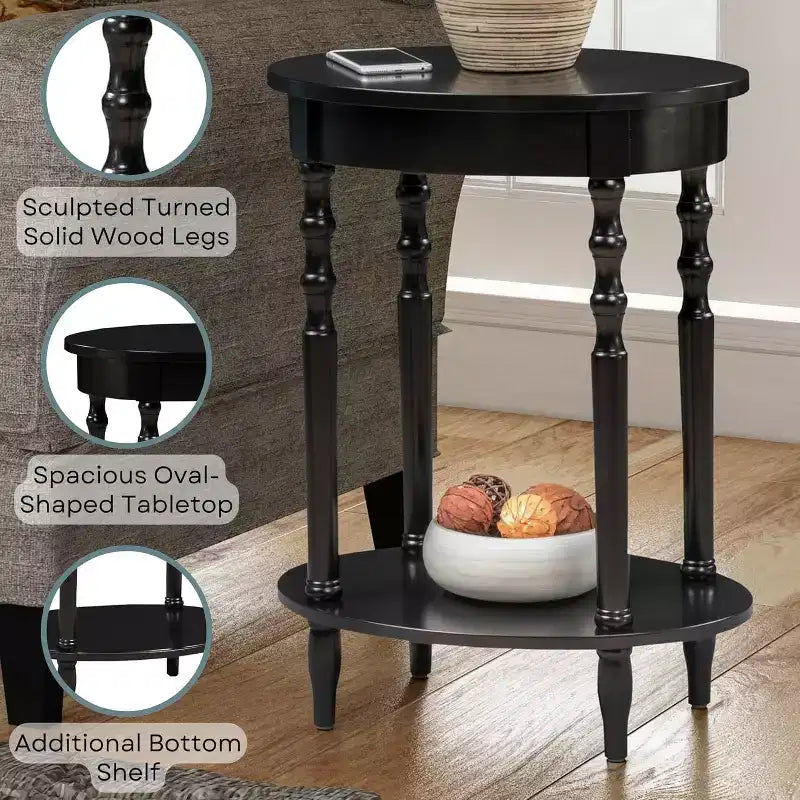 HomeStock Belmont Oval End Table 20.5 Inch, Traditional Solid Wood Accent Table with Bottom Storage Shelf for Living Room or Office Use