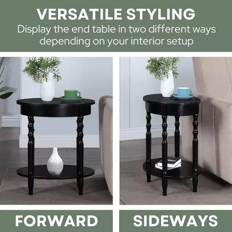 HomeStock Belmont Oval End Table 20.5 Inch, Traditional Solid Wood Accent Table with Bottom Storage Shelf for Living Room or Office Use