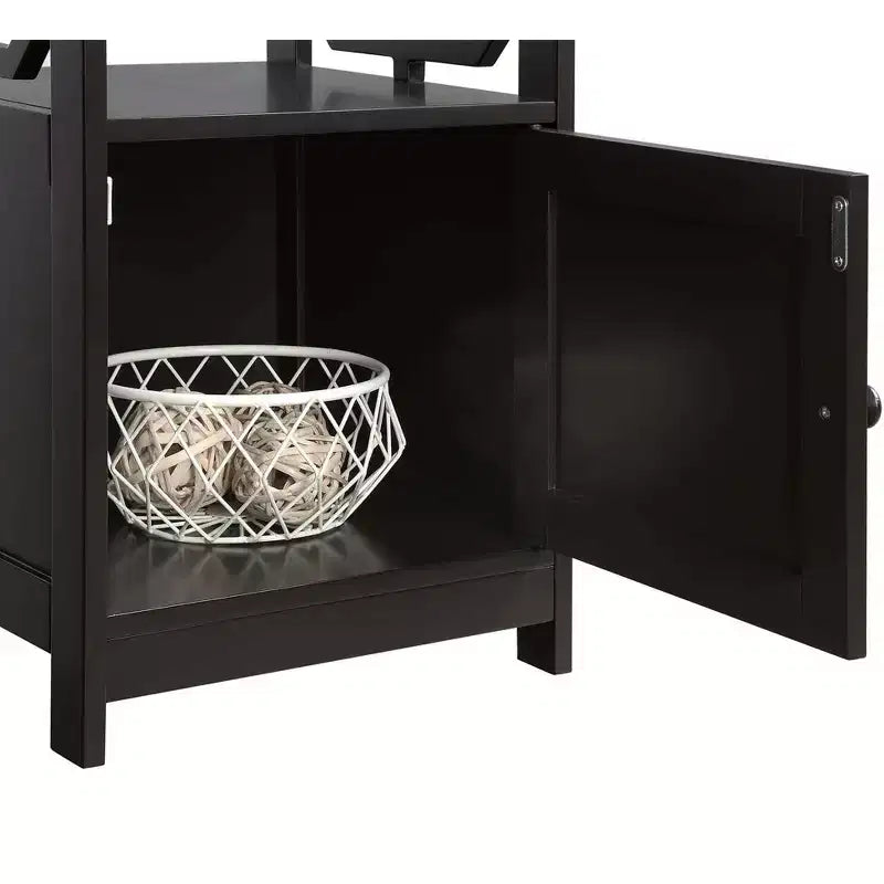 HomeStock Belmont End Table with Cabinet and Two Shelves, Octagon Side Design, Hidden Storage Space for Magazines and Electronics in Living Room