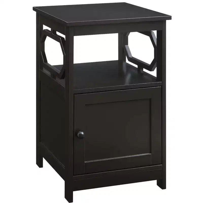 HomeStock Belmont End Table with Cabinet and Two Shelves, Octagon Side Design, Hidden Storage Space for Magazines and Electronics in Living Room