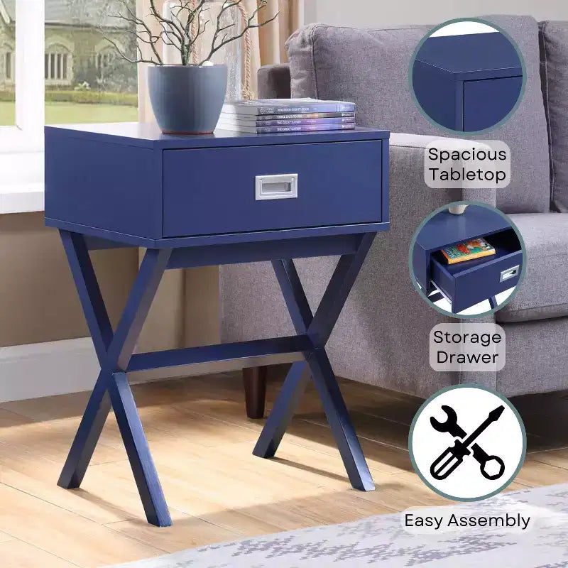 HomeStock Belmont End Table with Spacious Drawer and Wide Surface, Modern Storage Side Table for Lamps, Dcor and Everyday Living Room Use