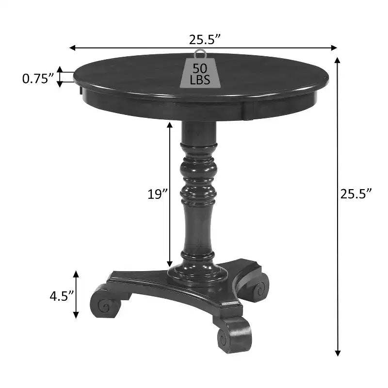 HomeStock Belmont Pedestal End Table Solid Wood Veneer Finish with Turned Body Scroll Feet Traditional Accent Table for Any Room