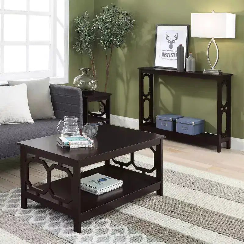 HomeStock Belmont End Table with Octagon Cutouts and Three Tier Shelving, Sleek Contemporary Side Table for Storage and Dcor in Any Room of Home