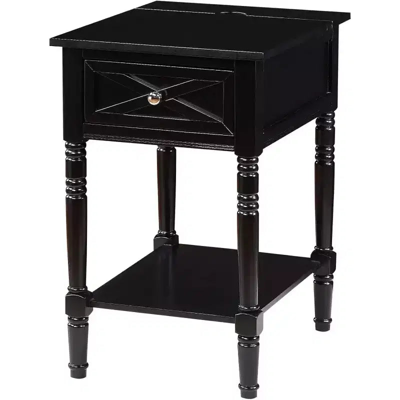 HomeStock Belmont End Table with Hidden Charging Station, 2 Outlets, 2 USB Ports, Drawer Storage and Shelf, Stylish Accent Table for Home