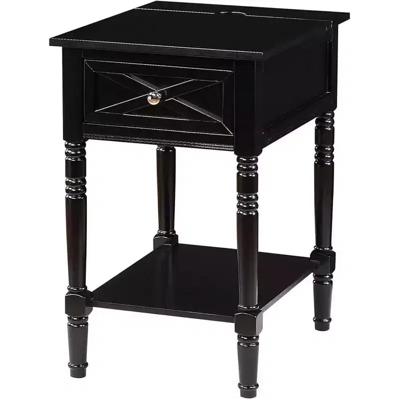 HomeStock Belmont End Table with Hidden Charging Station, 2 Outlets, 2 USB Ports, Drawer Storage and Shelf, Stylish Accent Table for Home