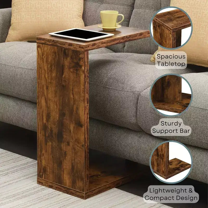 HomeStock Belmont Contemporary C Shaped End Table with Easy Sofa Access, Versatile Chairside Design and Minimalist Modern Style