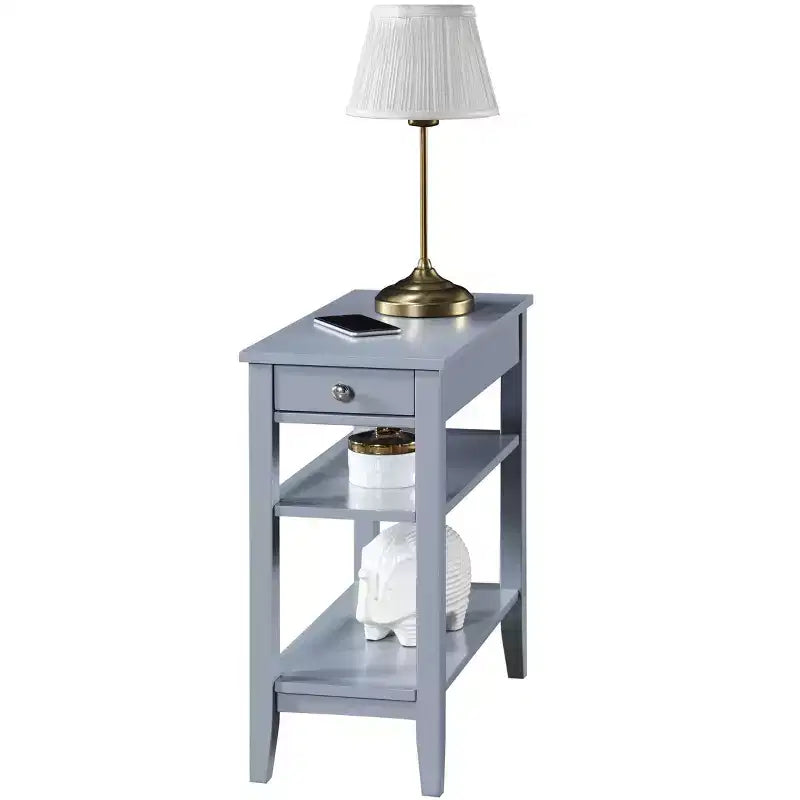 HomeStock Belmont End Table with Smooth Drawer, Nickel Knob and Three Tier Storage Shelving, Transitional Side Table for Living Room or Office