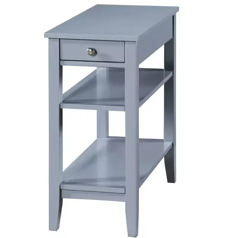 HomeStock Belmont End Table with Smooth Drawer, Nickel Knob and Three Tier Storage Shelving, Transitional Side Table for Living Room or Office
