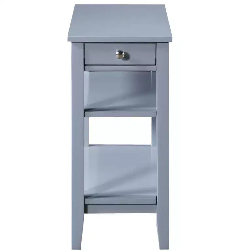 HomeStock Belmont End Table with Smooth Drawer, Nickel Knob and Three Tier Storage Shelving, Transitional Side Table for Living Room or Office