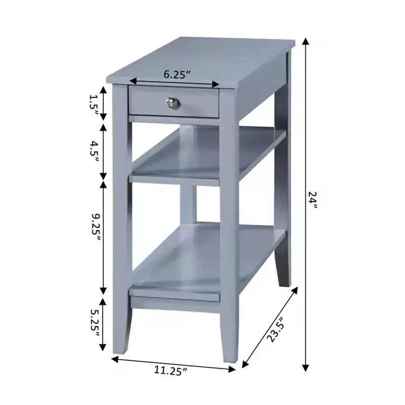 HomeStock Belmont End Table with Smooth Drawer, Nickel Knob and Three Tier Storage Shelving, Transitional Side Table for Living Room or Office