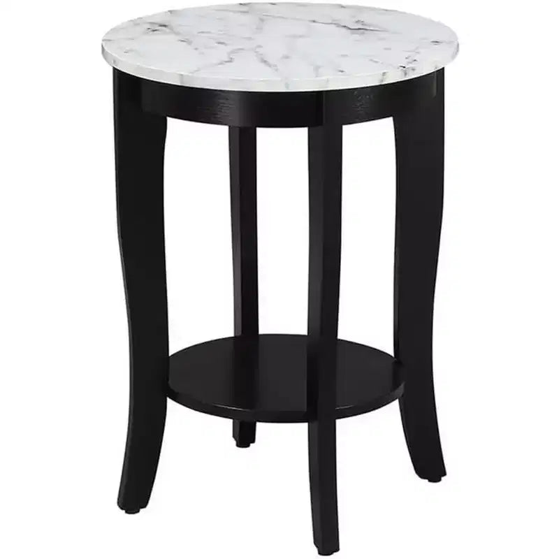 HomeStock Belmont End Table with Drawer and Slide Out Shelf, Sleek Faux Marble Top with Black Finish, Stylish Storage Table for Living Room