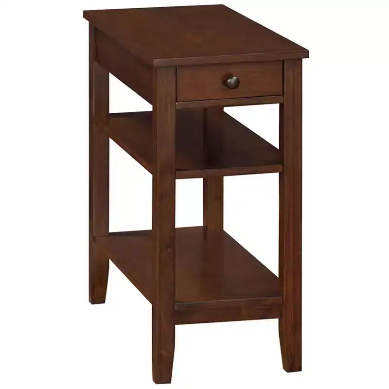 HomeStock Belmont Chairside End Table with Drawer, Built-In Charging Station, USB Ports and Three Shelves, Modern Side Table for Home Storage