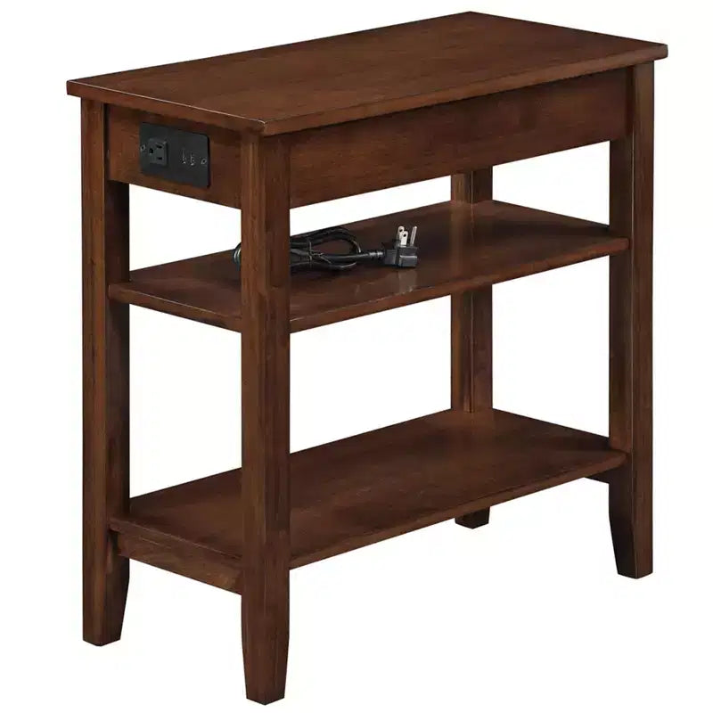 HomeStock Belmont Chairside End Table with Drawer, Built-In Charging Station, USB Ports and Three Shelves, Modern Side Table for Home Storage