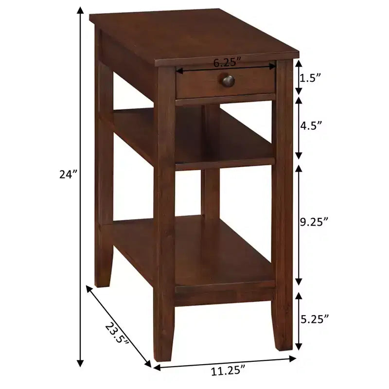 HomeStock Belmont Chairside End Table with Drawer, Built-In Charging Station, USB Ports and Three Shelves, Modern Side Table for Home Storage