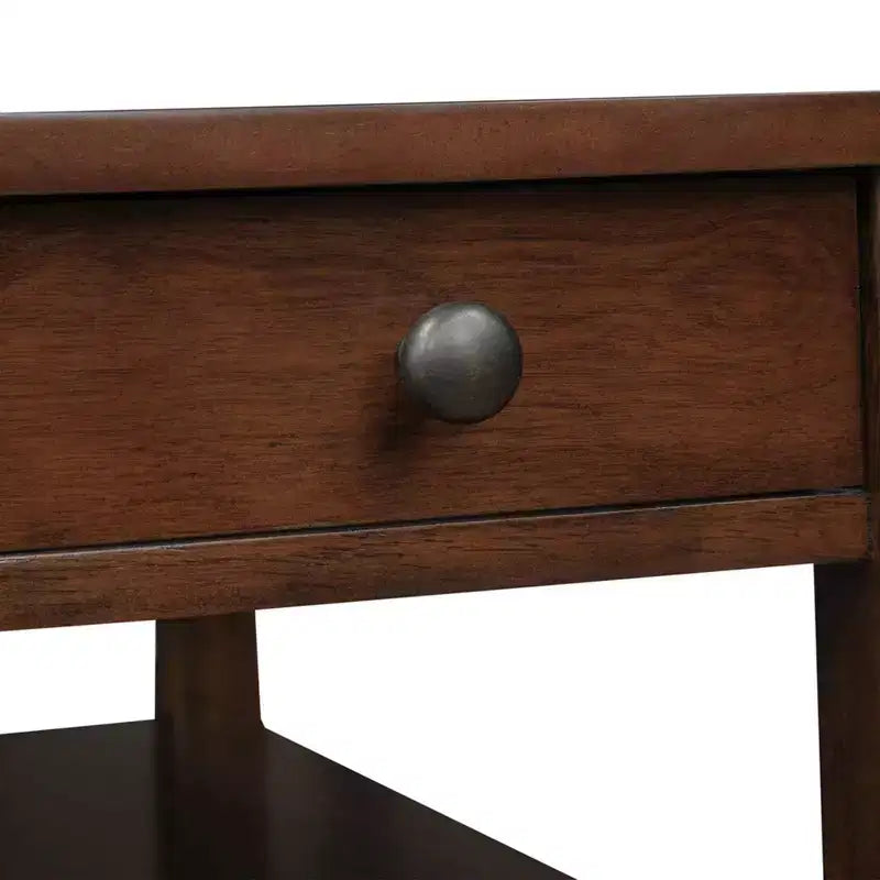 HomeStock Belmont Chairside End Table with Drawer, Built-In Charging Station, USB Ports and Three Shelves, Modern Side Table for Home Storage
