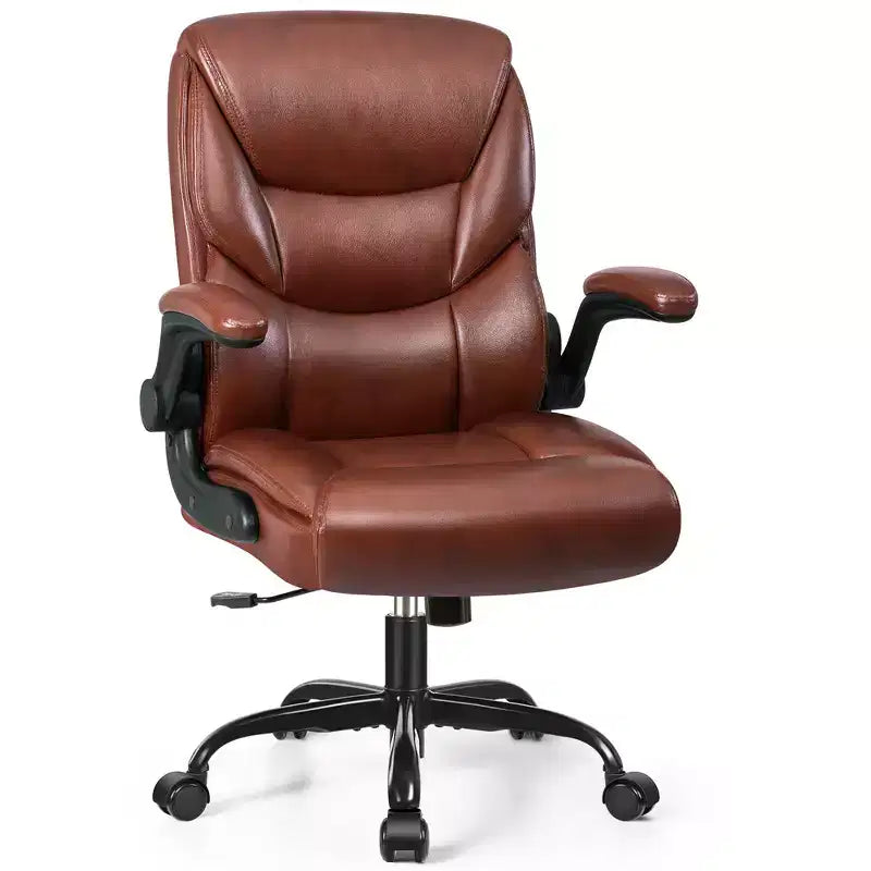 KERDOM Office Chair Computer Desk Chair, PU Leather Swivel Executive Task Chair with Adjustable Height, Brown