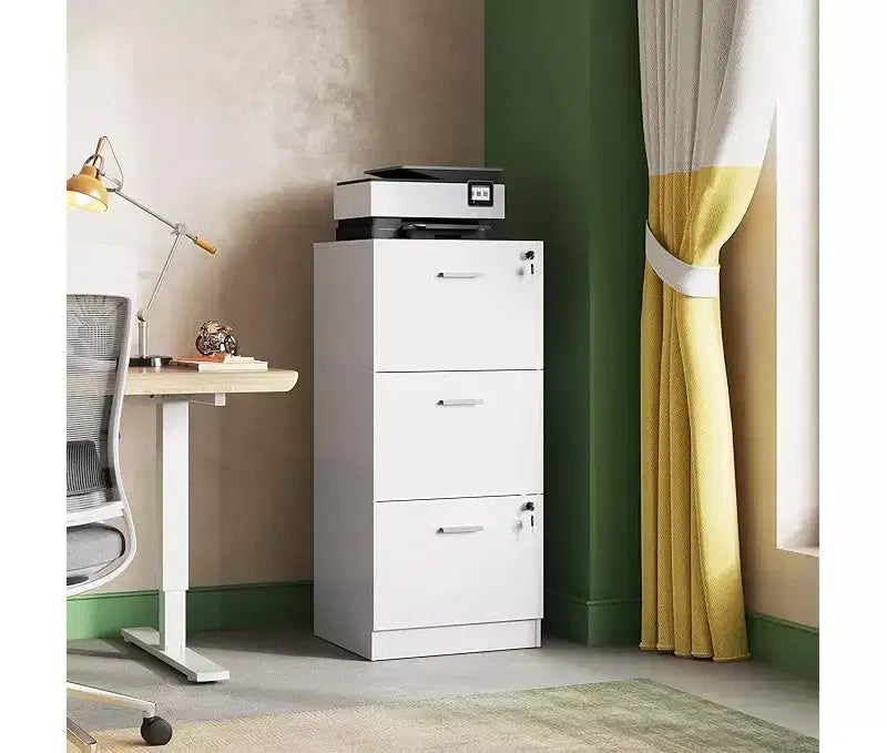 GALAXHERO 3-Drawer Vertical Wooden File Cabinet with Lock - Home Office Storage & Printer Stand for Letter/A4 Sizes