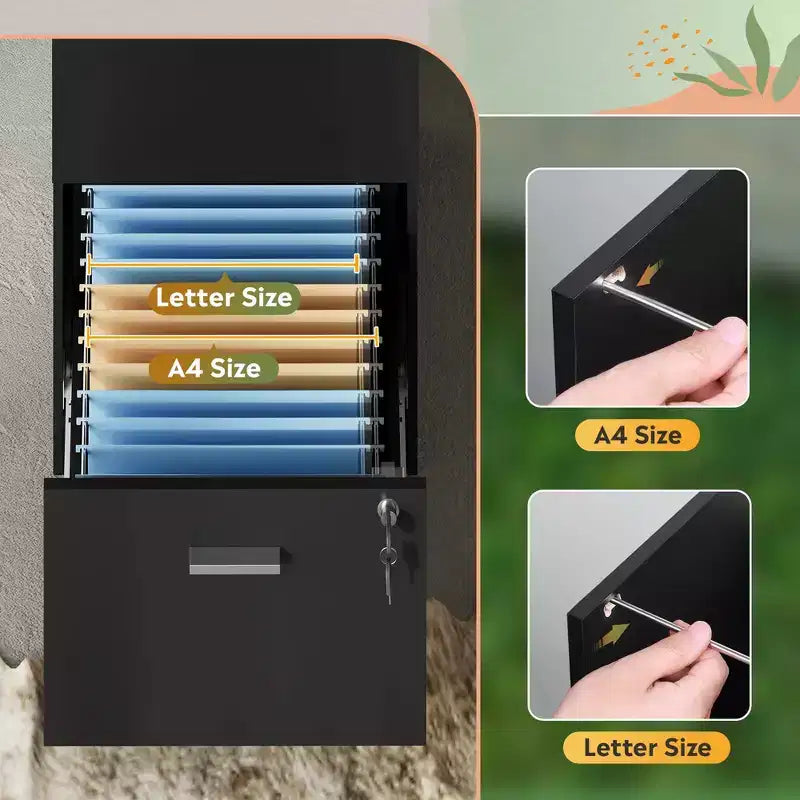 GALAXHERO 3-Drawer Vertical Wooden File Cabinet with Lock - Home Office Storage & Printer Stand for Letter/A4 Sizes