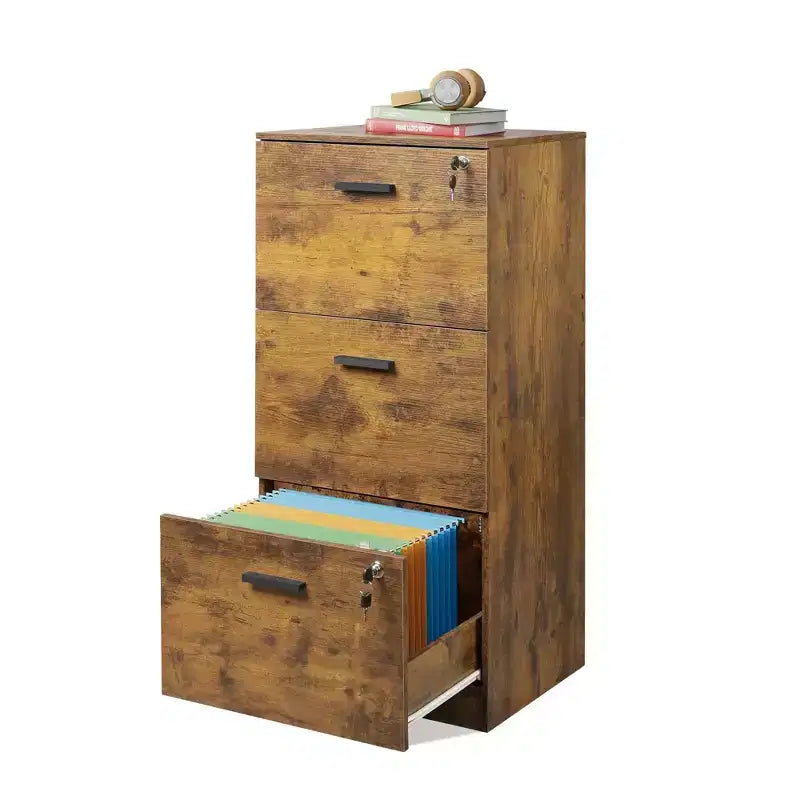 GALAXHERO 3-Drawer Vertical Wooden File Cabinet with Lock - Home Office Storage & Printer Stand for Letter/A4 Sizes