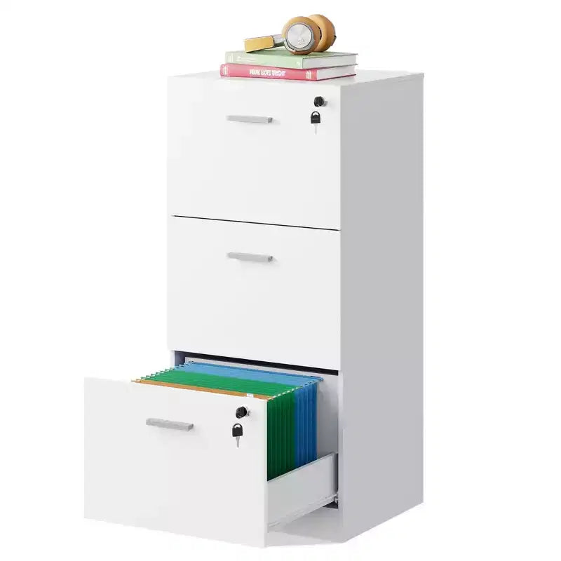 GALAXHERO 3-Drawer Vertical Wooden File Cabinet with Lock - Home Office Storage & Printer Stand for Letter/A4 Sizes