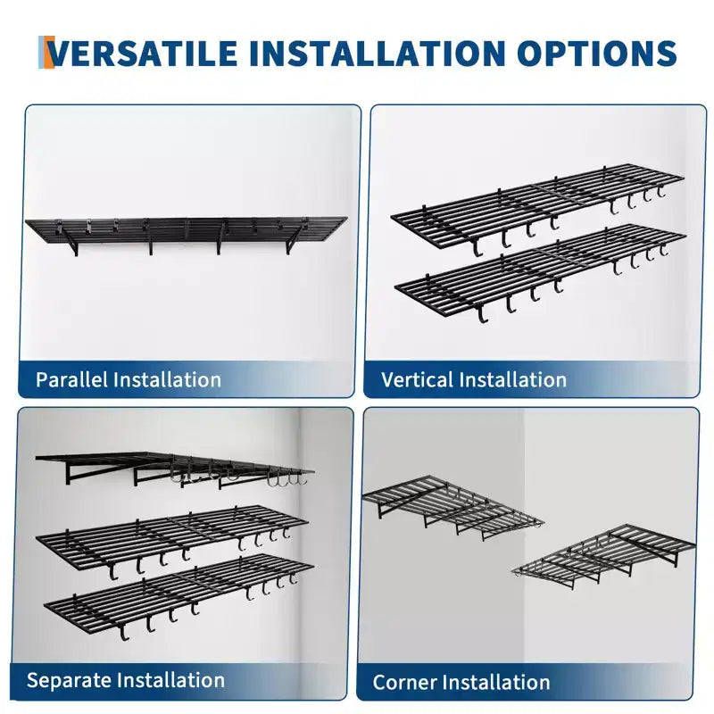 2 Pack 2x4Ft Garage Storage Shelving Wall Mounted with Hooks, 800 Lbs Heavy Duty Storage Shelves, Wall Shelving Garage Storage Rack Organization