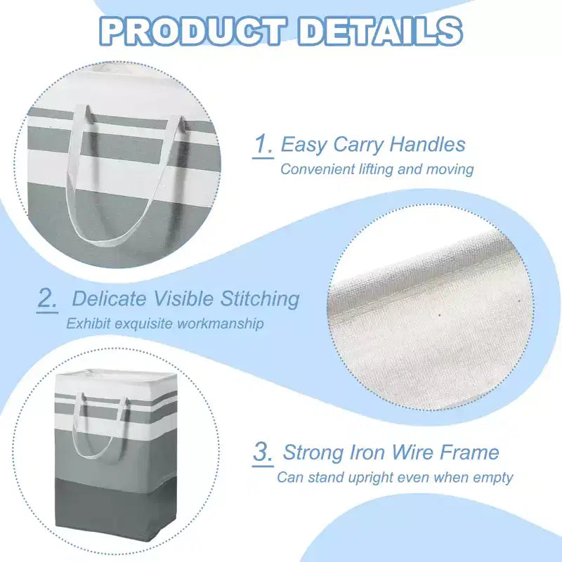 Unique Bargains Large Foldable Waterproof Travel Easy Carry Handles Laundry Basket