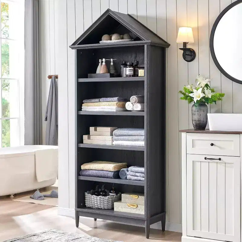 Bookshelf with Adjustable Shelves, 75.9 Tall Wide Bookshelf with Storage, 5 Tiers Open Shelves Bookcase with Triangular Top
