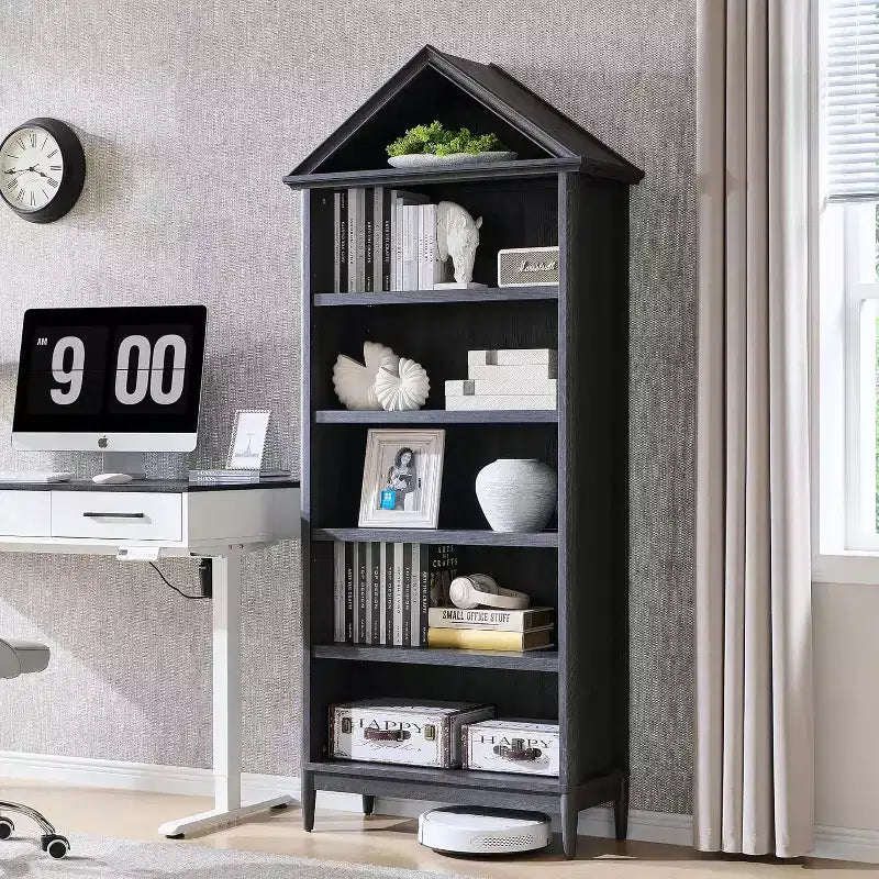 Bookshelf with Adjustable Shelves, 75.9 Tall Wide Bookshelf with Storage, 5 Tiers Open Shelves Bookcase with Triangular Top