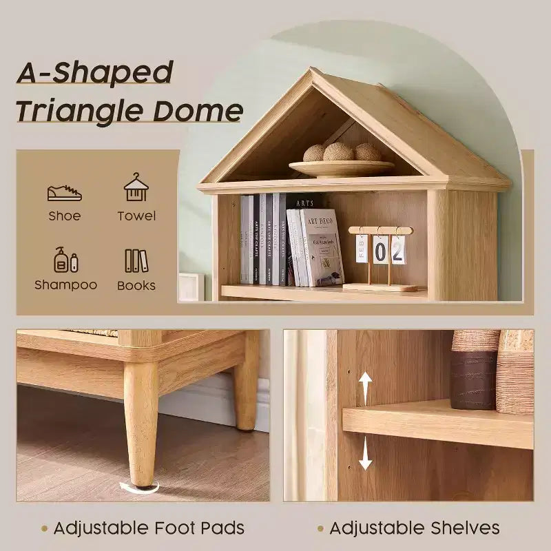 Bookshelf with Adjustable Shelves, 75.9 Tall Wide Bookshelf with Storage, 5 Tiers Open Shelves Bookcase with Triangular Top