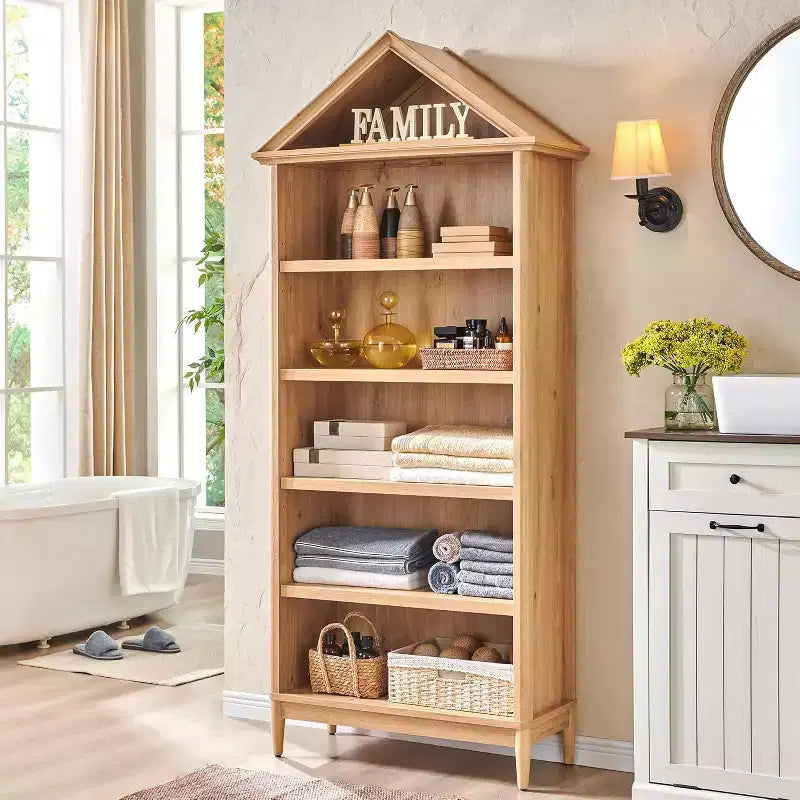 Bookshelf with Adjustable Shelves, 75.9 Tall Wide Bookshelf with Storage, 5 Tiers Open Shelves Bookcase with Triangular Top