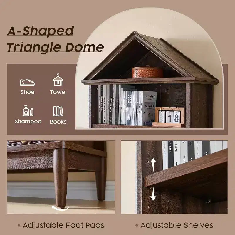 Bookshelf with Adjustable Shelves, 75.9 Tall Wide Bookshelf with Storage, 5 Tiers Open Shelves Bookcase with Triangular Top