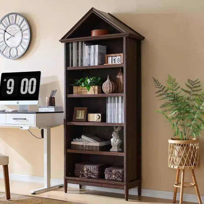 Bookshelf with Adjustable Shelves, 75.9 Tall Wide Bookshelf with Storage, 5 Tiers Open Shelves Bookcase with Triangular Top
