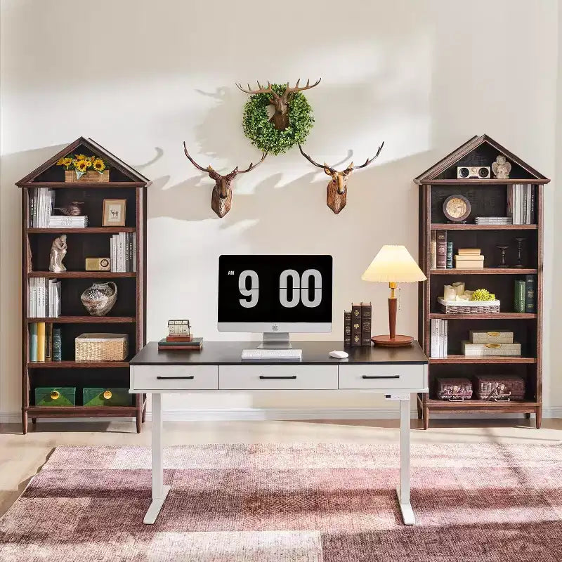 Bookshelf with Adjustable Shelves, 75.9 Tall Wide Bookshelf with Storage, 5 Tiers Open Shelves Bookcase with Triangular Top