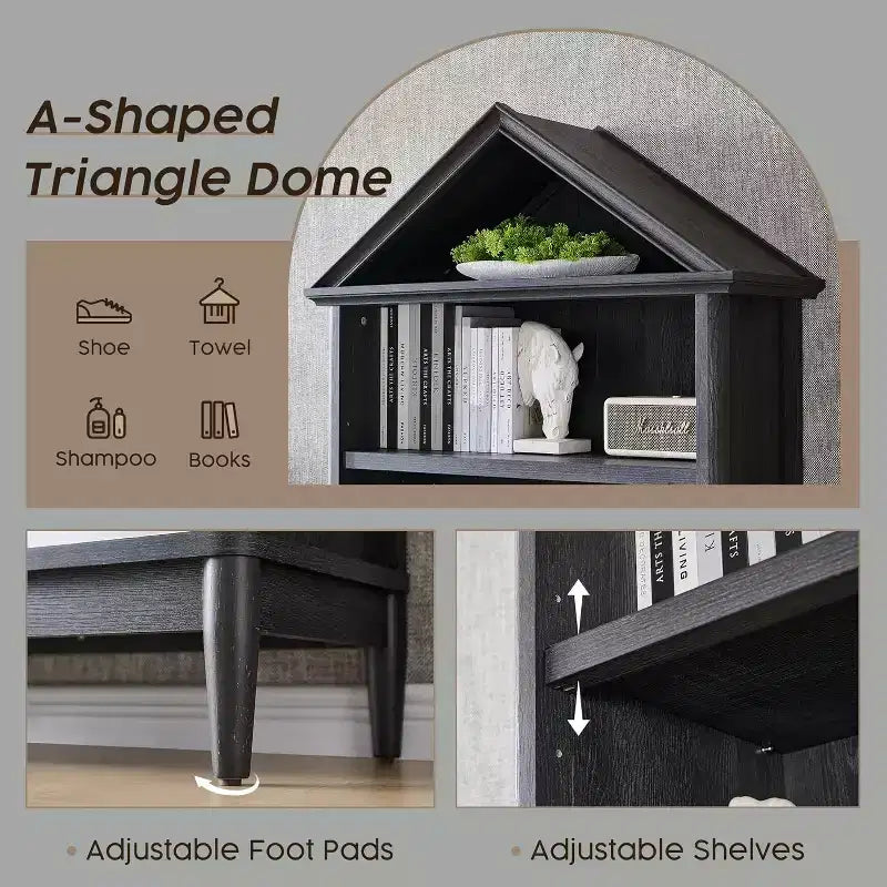 Bookshelf with Adjustable Shelves, 75.9 Tall Wide Bookshelf with Storage, 5 Tiers Open Shelves Bookcase with Triangular Top