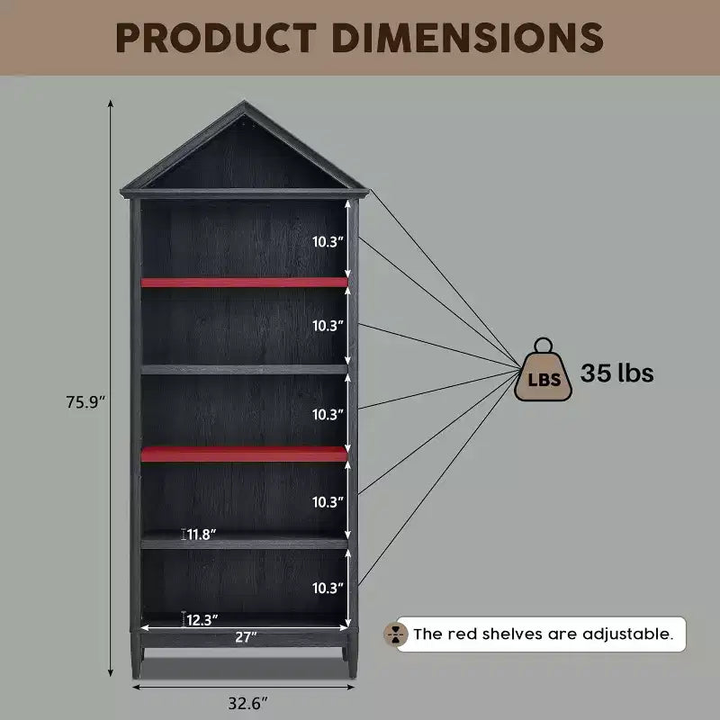 Bookshelf with Adjustable Shelves, 75.9 Tall Wide Bookshelf with Storage, 5 Tiers Open Shelves Bookcase with Triangular Top