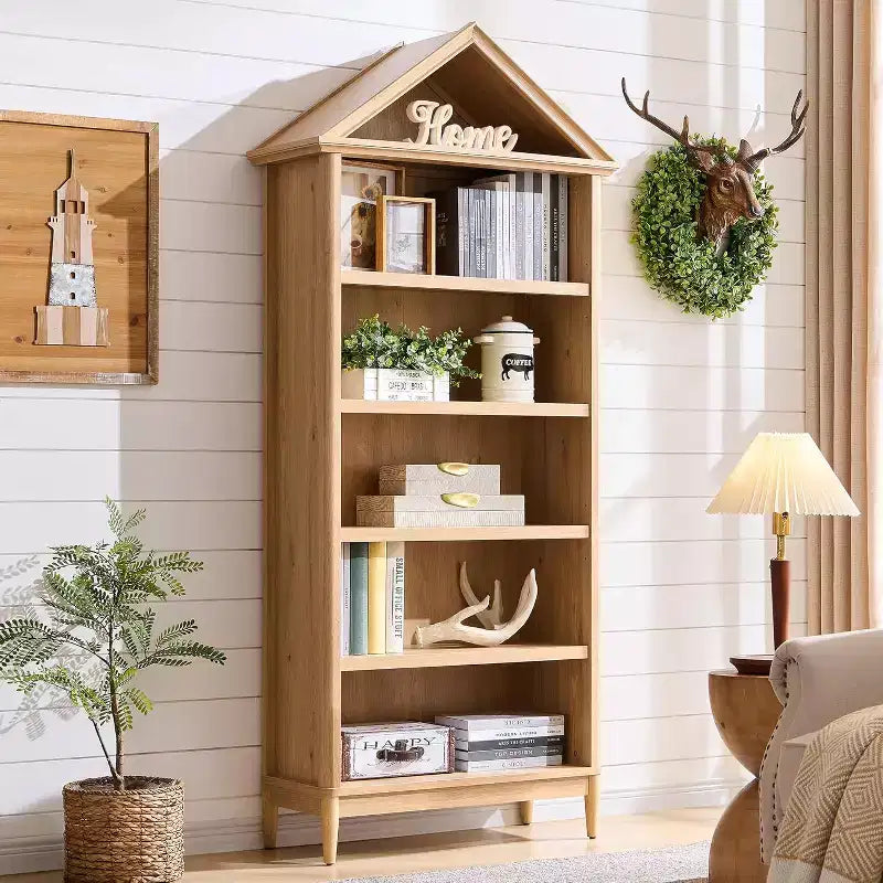 Bookshelf with Adjustable Shelves, 75.9 Tall Wide Bookshelf with Storage, 5 Tiers Open Shelves Bookcase with Triangular Top