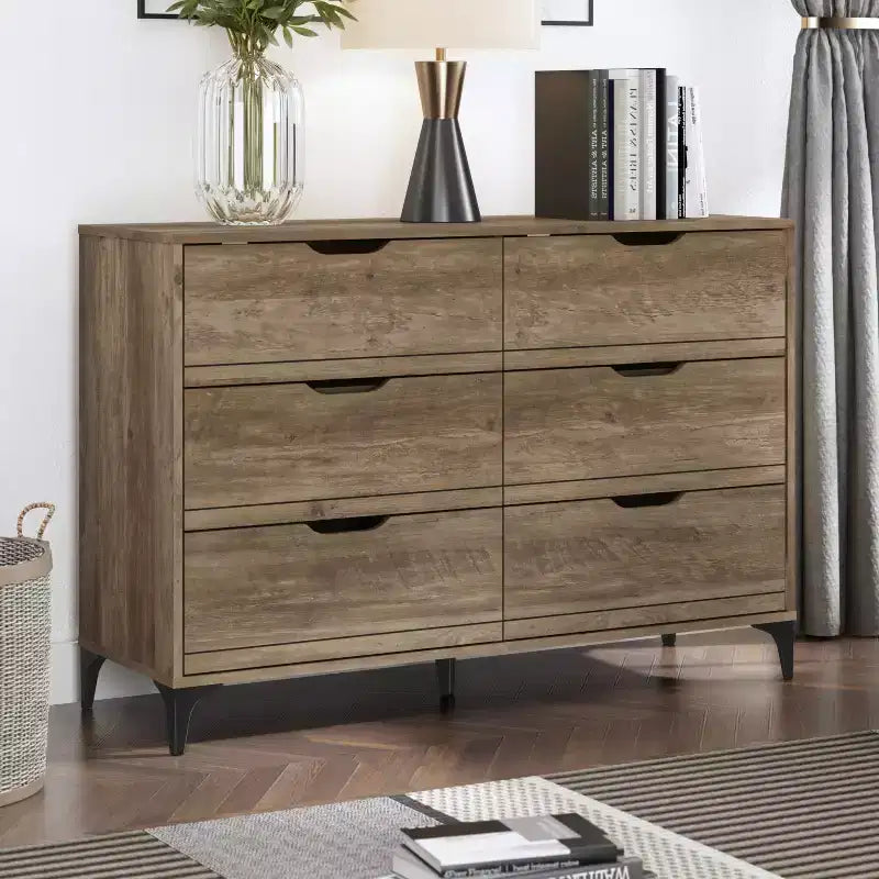 Galano Lilay 6 Drawer Dresser (Interlock) - Knotty Oak