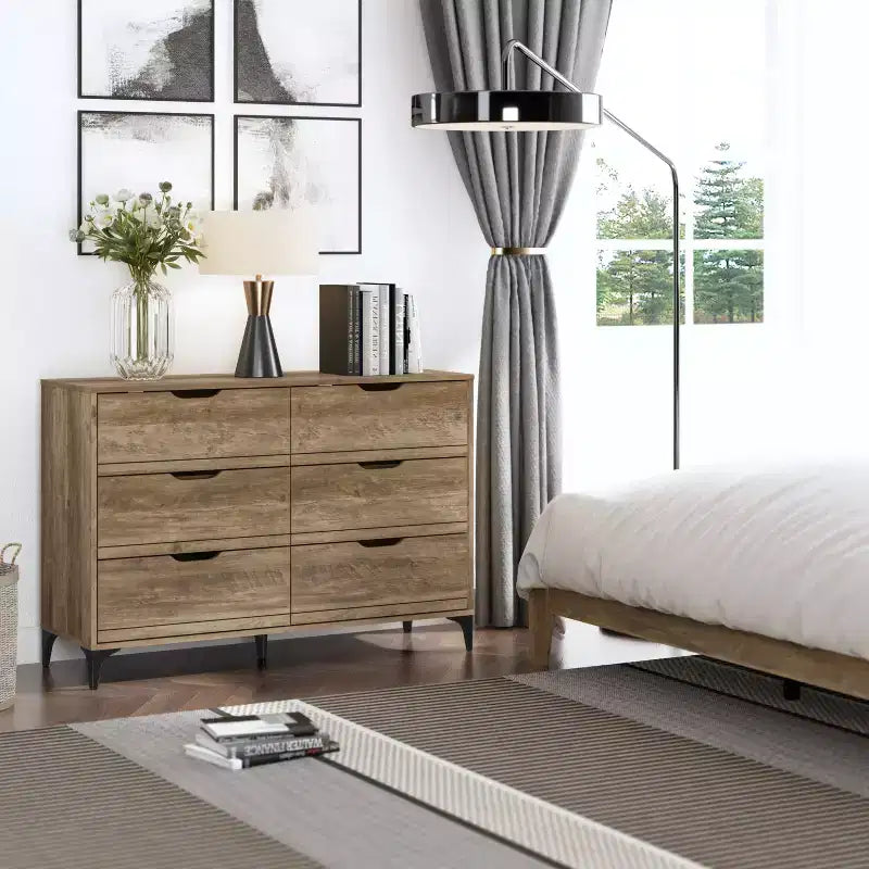 Galano Lilay 6 Drawer Dresser (Interlock) - Knotty Oak