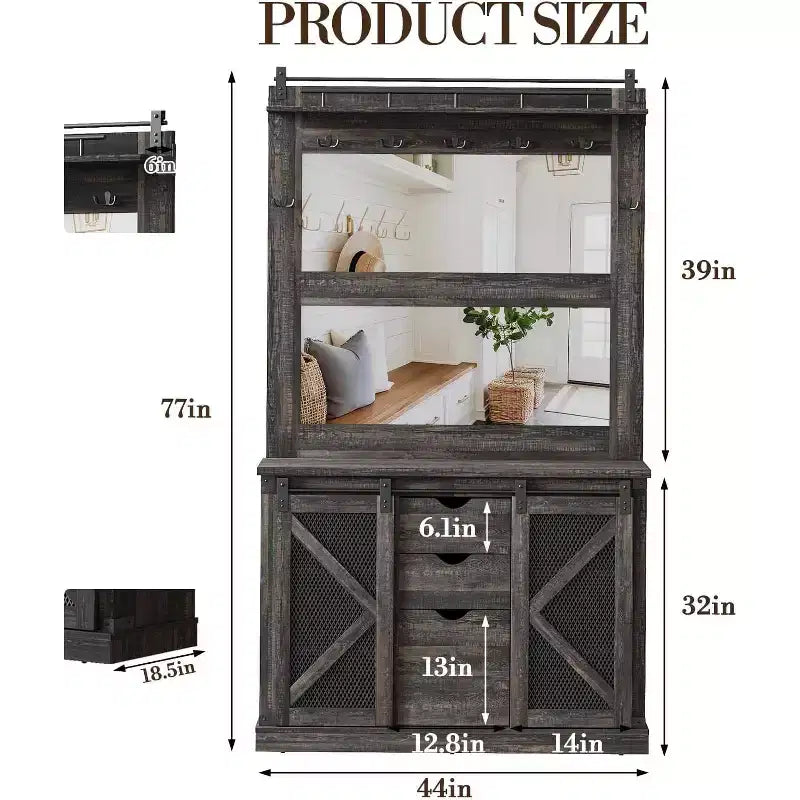 COZONY 5-in-1 Hall Tree with Shoe Storage, Adjustable Side Stand, Coat Rack & Dressing Table, Corner Design  for Hallway, Living Room, Mudroom