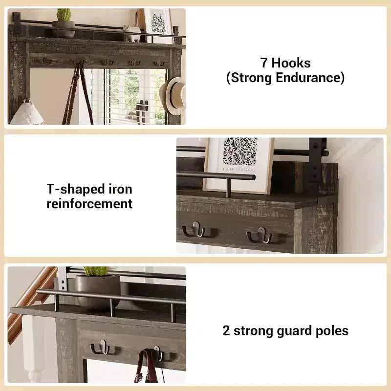 COZONY 5-in-1 Hall Tree with Shoe Storage, Adjustable Side Stand, Coat Rack & Dressing Table, Corner Design  for Hallway, Living Room, Mudroom