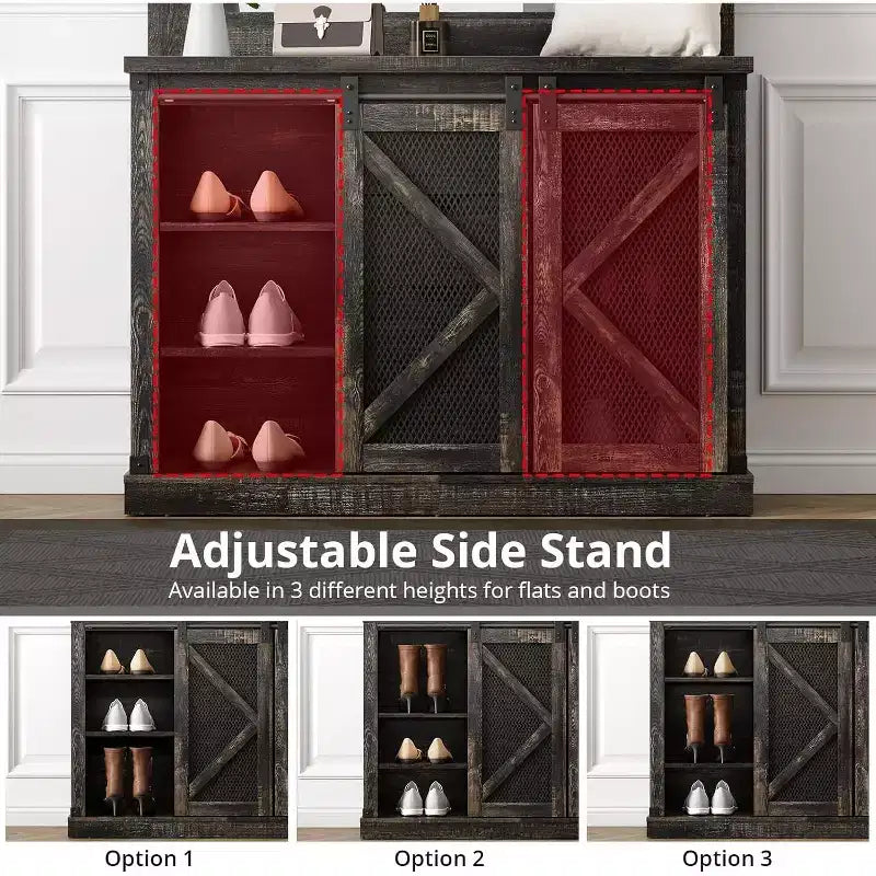 COZONY 5-in-1 Hall Tree with Shoe Storage, Adjustable Side Stand, Coat Rack & Dressing Table, Corner Design  for Hallway, Living Room, Mudroom